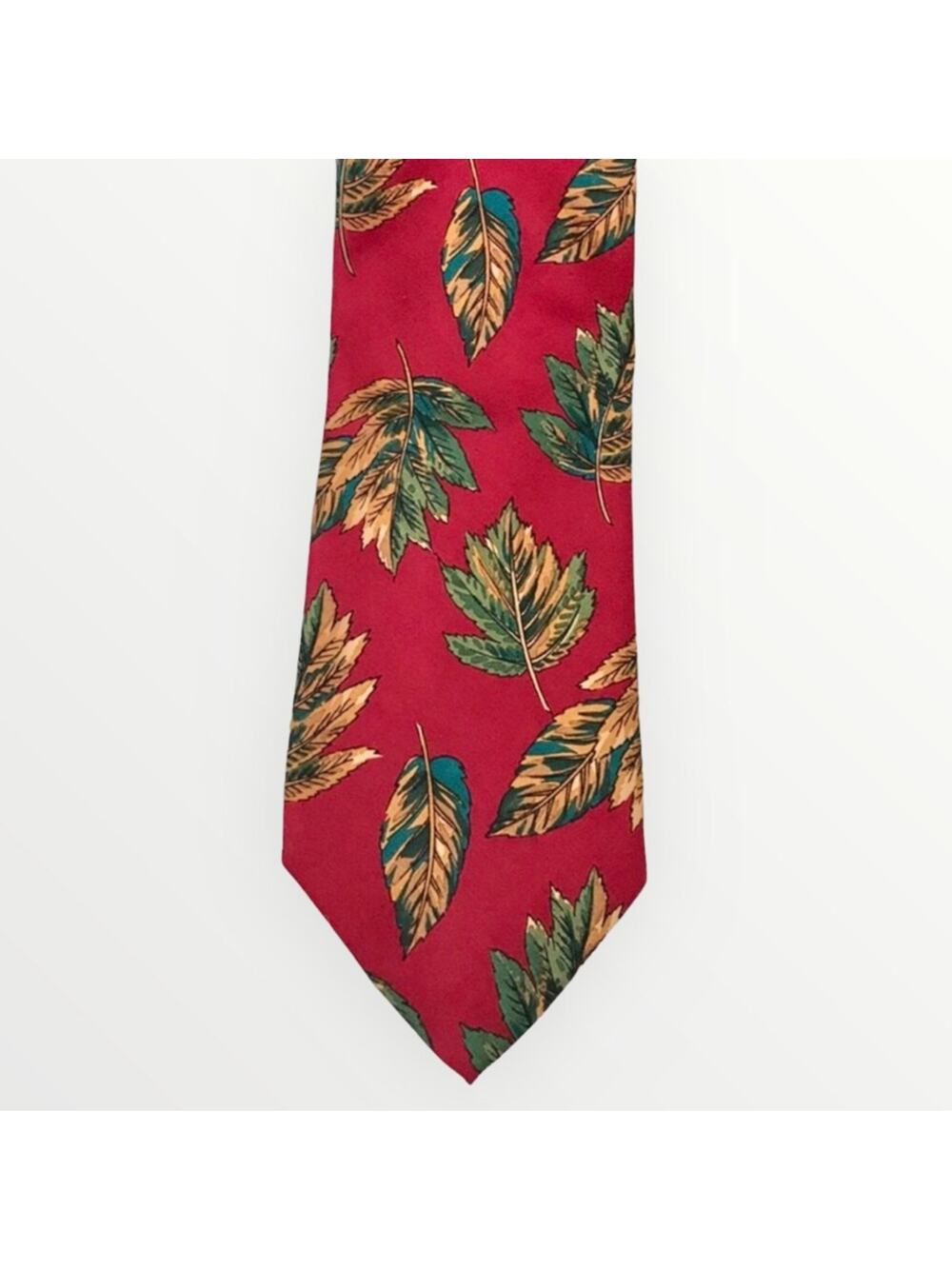 Ferrell Reed Red Green & Tan Fall Leaf Silk Tie Hand USA Made